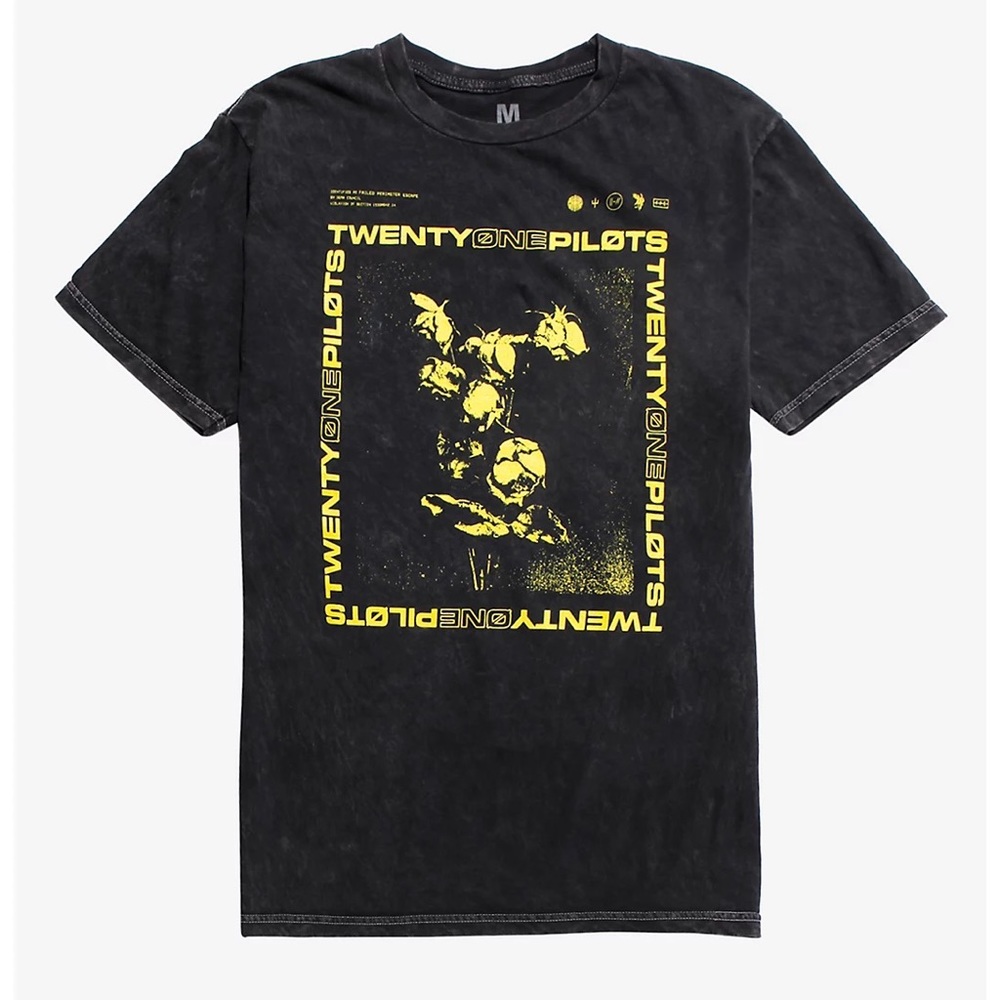 Twenty One Pilots Dark Gray Acid Wash T-shirt w Yellow Graphic Band Tour Merch